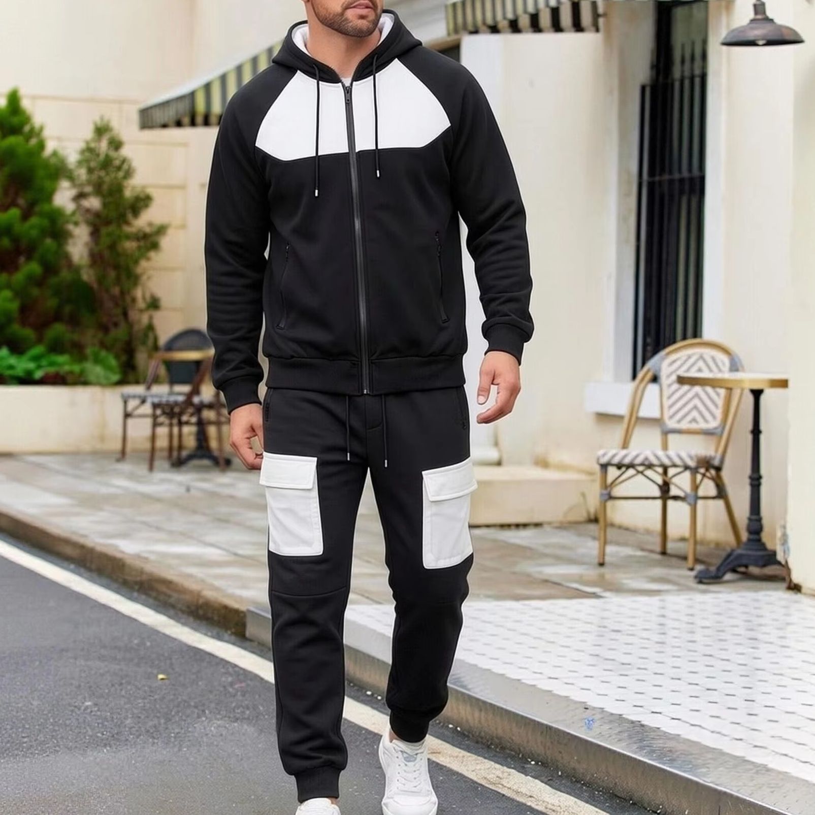 Cargo Jogger Pants - Color Block Men 2 Piece Tracksuit