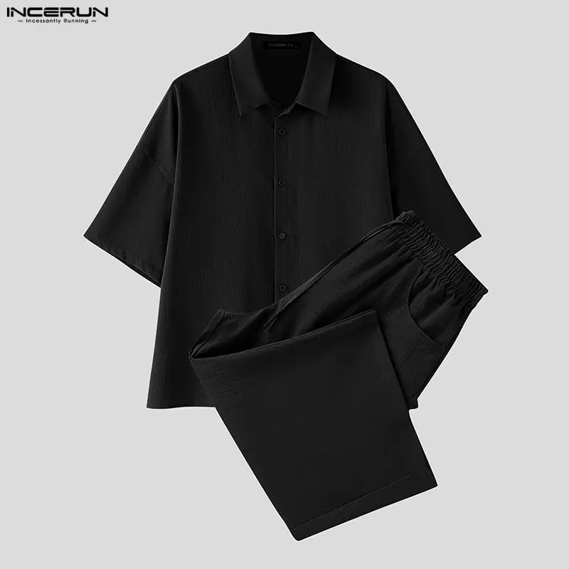 INCERUN Men's Sets Solid Lapel - Men'S Fashion Loose Pants recension och pris