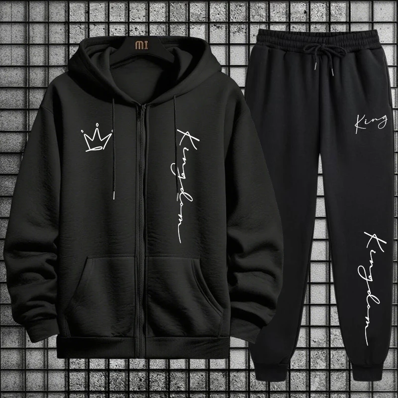 King Letter Print Hoodie and S - Men'S Fashion Zipper Hoodie recension och pris