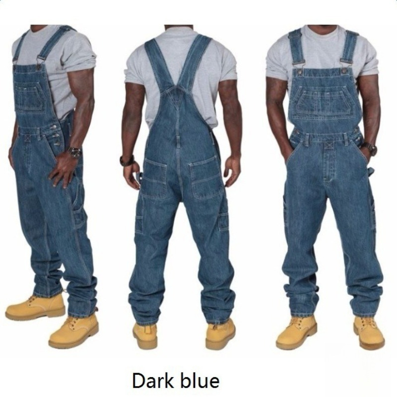 Mens Ripped Denim Overalls wit - Men'S Fashion Loose Pants recension och pris