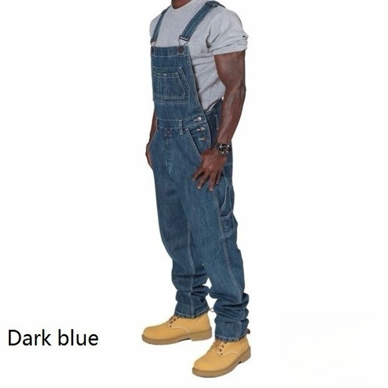 Mens Ripped Denim Overalls wit - Men'S Fashion Loose Pants recension och pris
