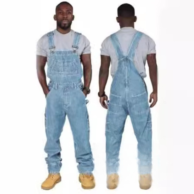 Mens Ripped Denim Overalls wit - Men'S Fashion Loose Pants recension och pris