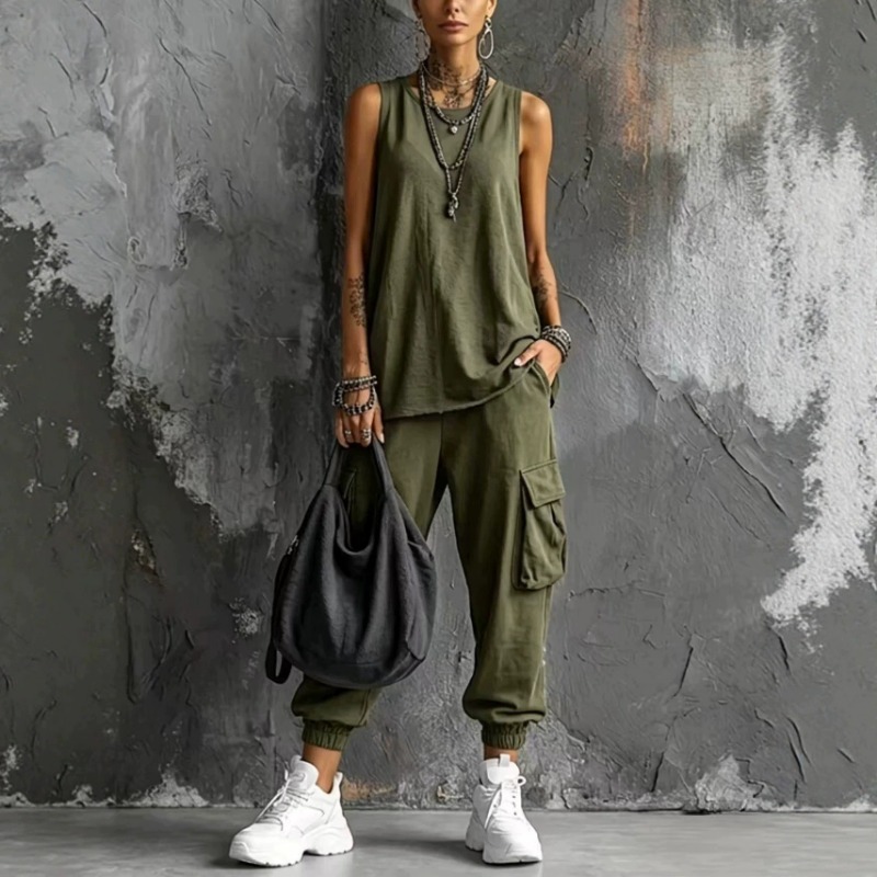 Women Solid Sleeveless Round N - Cargo Jogger Pants recension och pris