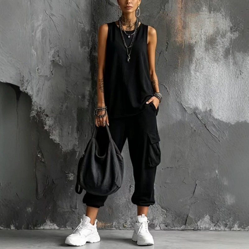Women Solid Sleeveless Round N - Cargo Jogger Pants recension och pris