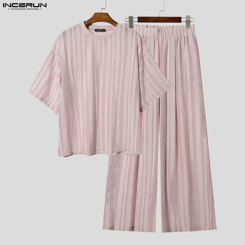 INCERUN Men's Sets Striped See - Men'S Fashion Loose Pants recension och pris
