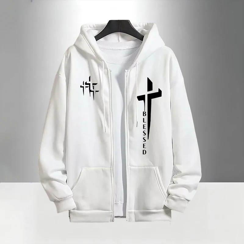 Cross Blessed Print Tracksuit  - Men'S Fashion Zipper Hoodie recension och pris
