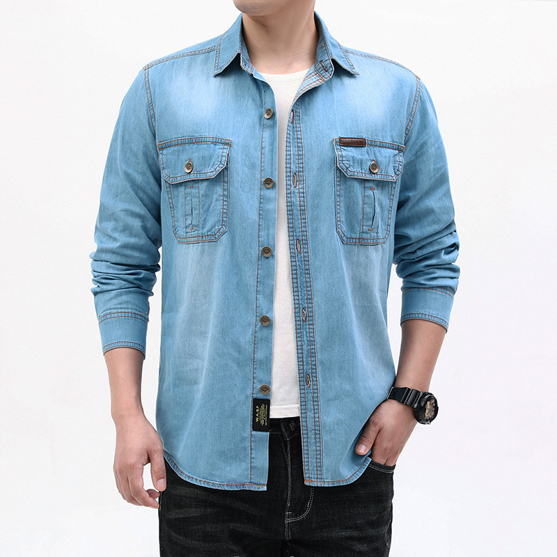 New Fashion Men Light Blue Lon - Jeans Shirt Fashion For Men recension och pris