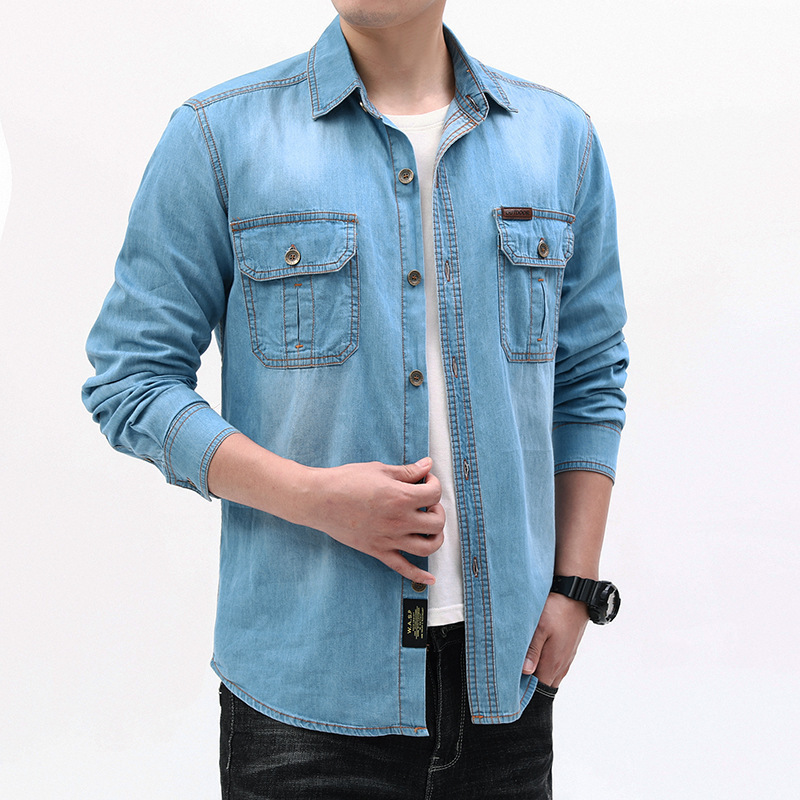 New Fashion Men Light Blue Lon - Jeans Shirt Fashion For Men recension och pris